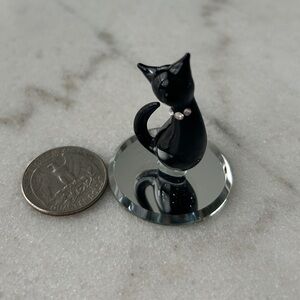 Chic Black Cat glass Figurine with Crystal Accents
